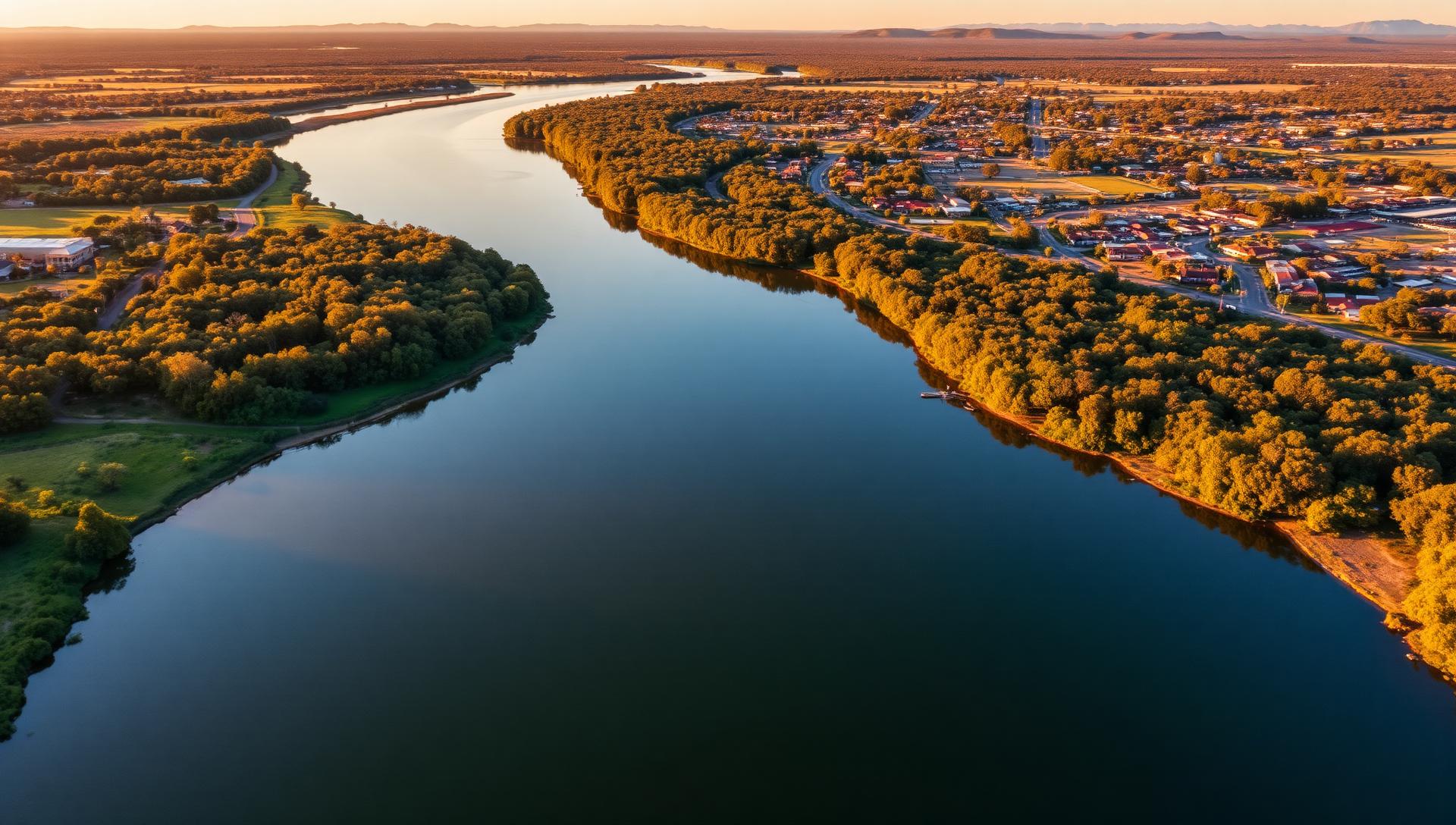 Aerial view of the Clarence River in Grafton